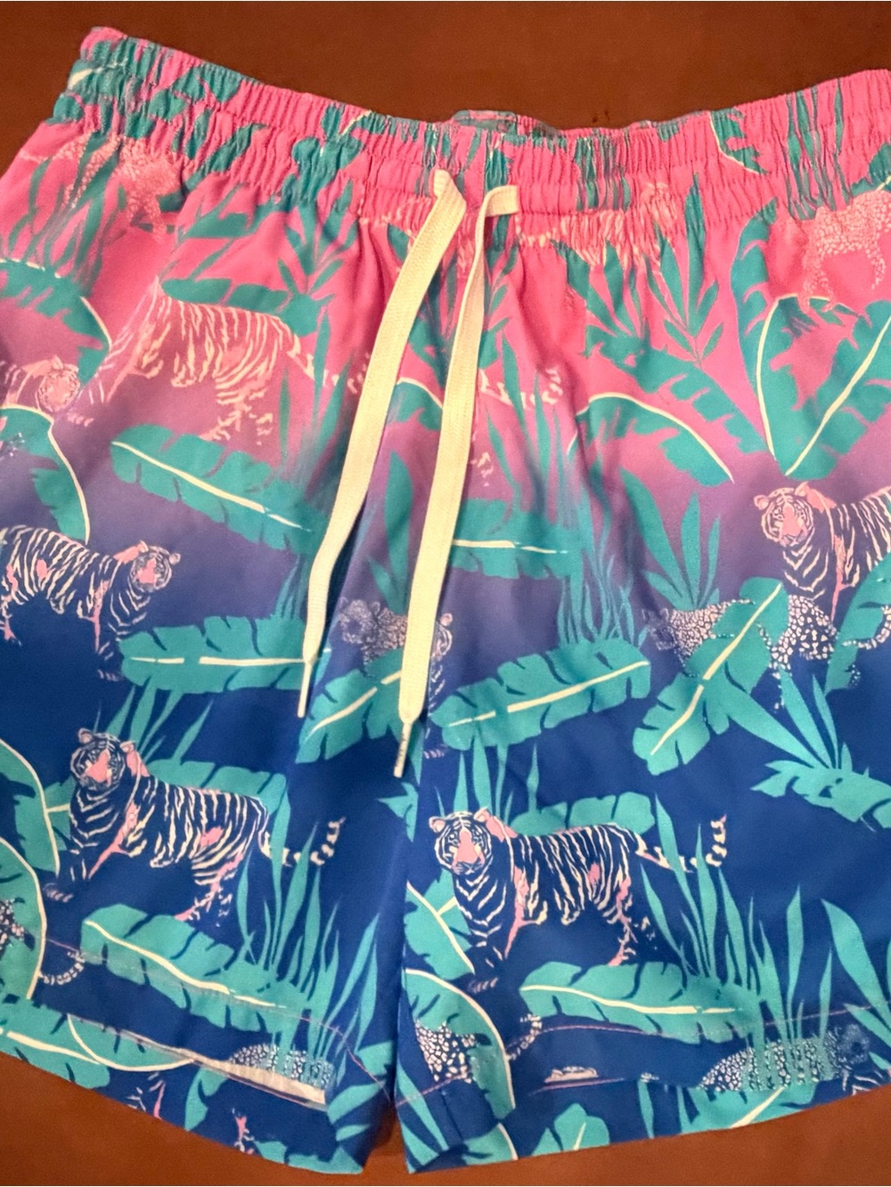 chubbies Pink and Teal Tropical Swim Shorts